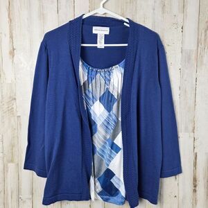 Alfred Dunner Blue Beaded Cardigan & Cami Set Size Medium
